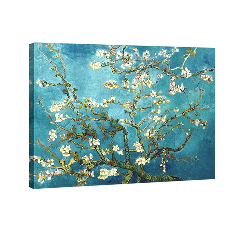 Wieco Art Framed Wall Art Canvas Prints of Almond Blossom by Vincent Van Gogh Paintings Reproduction Abstract Artwork for Wall Decor Golden Frame