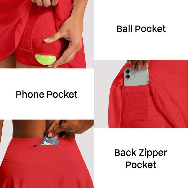 LXNMGO Women's High Waist Pleated Tennis Skirt with 4 Pockets Lightweight Athletic Golf Skorts Skirts for Running Workout Red, M