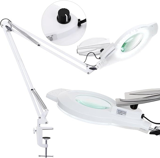 10X Magnifying Glass with Light, NUEYiO 2200 Lumens Stepless Dimmable Mangifier with Light, 4.2" Real Lens, Adjustable Metal Swing Arm Lighted Magnifying Lamp for Esthetician, Crafts, Close Work