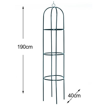 Ram® Large 2M Green Metal Garden Obelisk Heavy Duty Strong Tubular Plant Cage For Roses, Climbing Plants Support Structure Garden Decoration