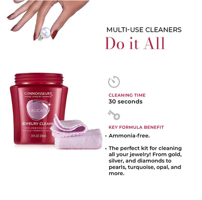 Connoisseurs All-Purpose Jewellery Cleaning Kit | Jewellery Cleaner with Gold & Silver Polishing Cloth | Silver Cleaning Cloth & Gold Polishing Cloth with Liquid Cleaning Solution for Precious Stones