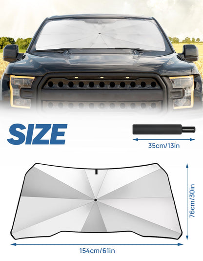 JOYTUTUS Windshield Sun Shade Umbrella, Fit for Ford 2015-2024 F150 F250 F350, with 360° Rotation Bendable Shaft, Titanium Silver Coating for UV Ray Block, Car Front Window Sun Shade Keep the Car Cool