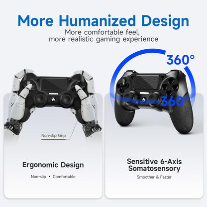 AceGamer 2 Pack for PS4 Controller, Wireless Controllers for PS4/Pro/Slim/PC, with Non-Slip Grip of Both Sides and 2 USB-C Cable! (Midnight Black * 2)