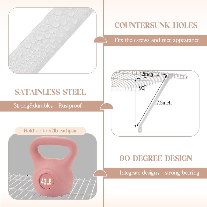 Innconee 12 Pcs Support Brackets for 12in Wide Shelving Wire Wire Shelf Brackets Closet Rod Bracket Closet Support Bracket with Anchors and Pins for Installation Wires Shelving Supports Closets