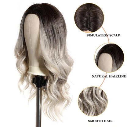 Esmee Long Wavy Ombre Brown to Blonde Wigs for Women Synthetic Hair Heat Resistant Ombre Wig for Daily Party Cosplay Use-24Inches