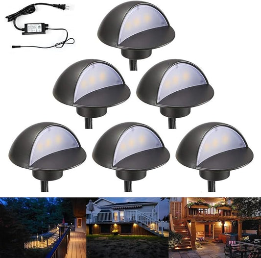 FVTLED LED Deck Lights Kit, Pack of 6 Low Voltage led Step Stair Lights Φ1.97 Outdoor Garden Yard Decoration Lamp Recessed Landscape Pathway Step Stair Warm White LED Lighting, Black