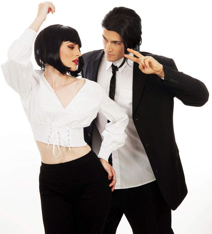 ALLAURA Compatible with John Wick Wig – Black Hitman Wig for Men, Tieable into Ponytail – Assassin, Keanu, Vincent Vega, Farquaad, Vampire Cosplay – 90s Action Movie Halloween Costume Hairpiece