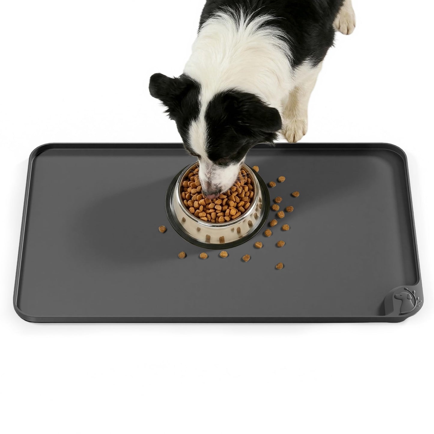 ESTHELLO Waterproof Pet Feeding Mats - Advanced Silicone Dog Food Mat Easy to Clean for Dog & Cat Bowls, 24''x16'' Premium Gray