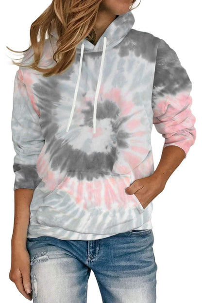 rosemia Womens 2023 Hooded Drawstring Pullover Sweatshirts Casual Long Sleeve Basis Tops Shirts(Grey Pink Tie Dye,XL)