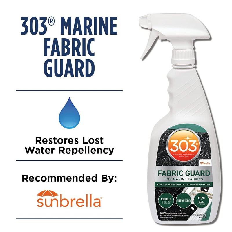 303 Products Marine Fabric Guard, Water Repellent Fabric Protector for Boat Covers, Canvas & Marine Fabrics – Restores Water & Stain Resistance, Safe for All Fabrics, 32 oz