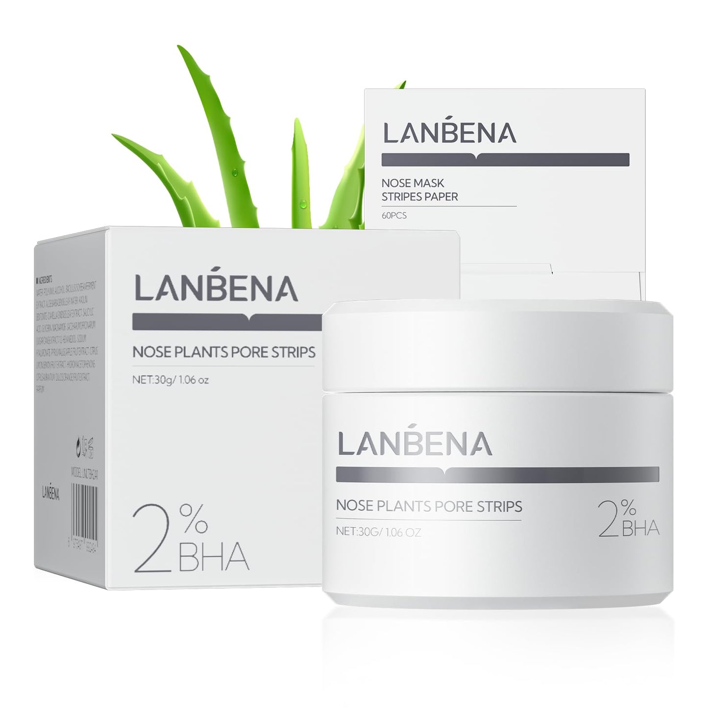 LANBENA 2.0 Blackhead Remover, Nose Plants Pore Strips Deep Cleansing Peel off Mask with Salicylic Acid, Amazonian White Clay, 60Pcs Nose Strips Black Heads Remover from Face