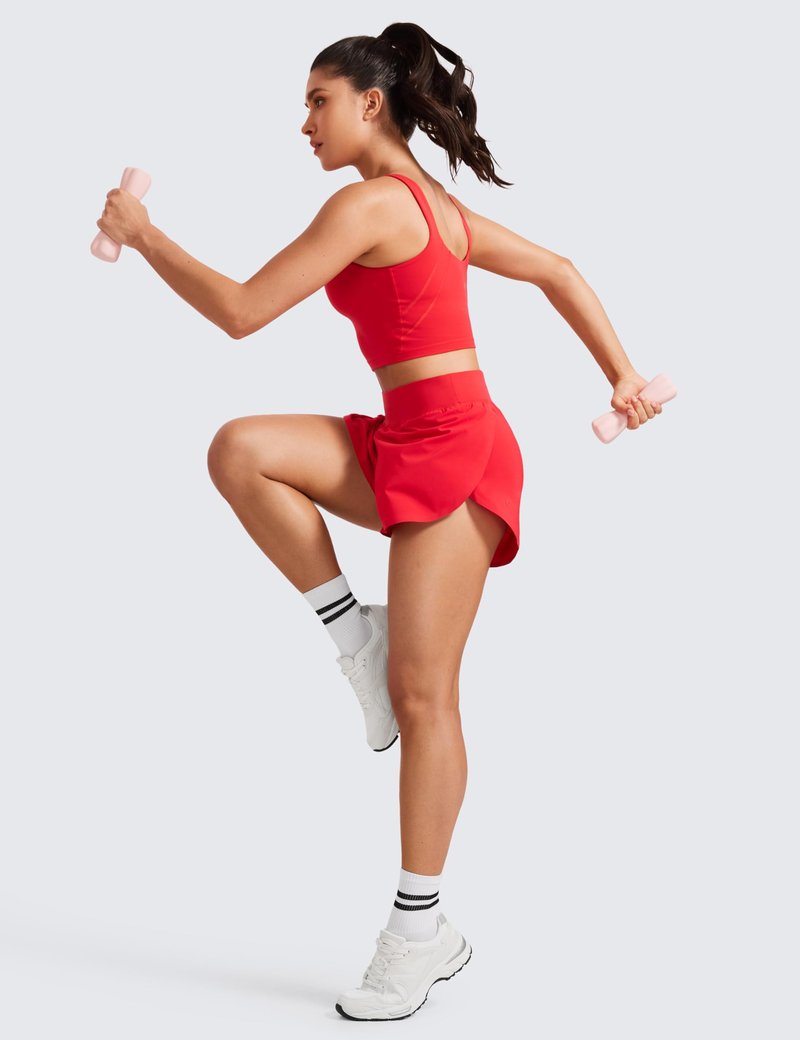 CRZ YOGA High Waisted Split Running Shorts for Women 3" - Comfy Mesh Liner for Workout Athletic GymTrack Quick Dry Deep Red XX-Small
