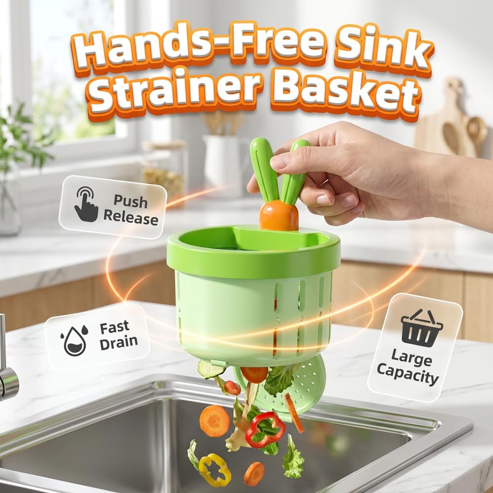 2 Pcs Cactus Sink Drain Strainer – Press-to-Dump Kitchen Sink Filter Basket, 3 Inch Food Residue Collector with One-Press Lifting Stopper, Multifunctional Waste Catcher for Home (Set A)