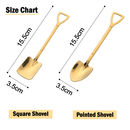 Gold Shovel Shape Spoons- 2piece Stainless Steel Spoon Long Handle Coffee Ice Cream Afternoon Teaspoon for Home Kitchen Restaurant Party（gold）