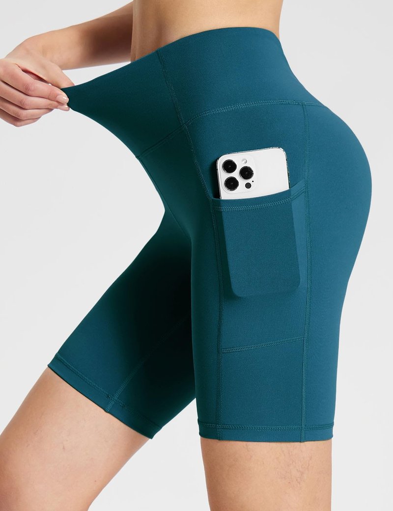 baleaf Biker Shorts Women Yoga Gym Workout Spandex Running Volleyball Tummy Control Compression with Pockets 8" Blue M