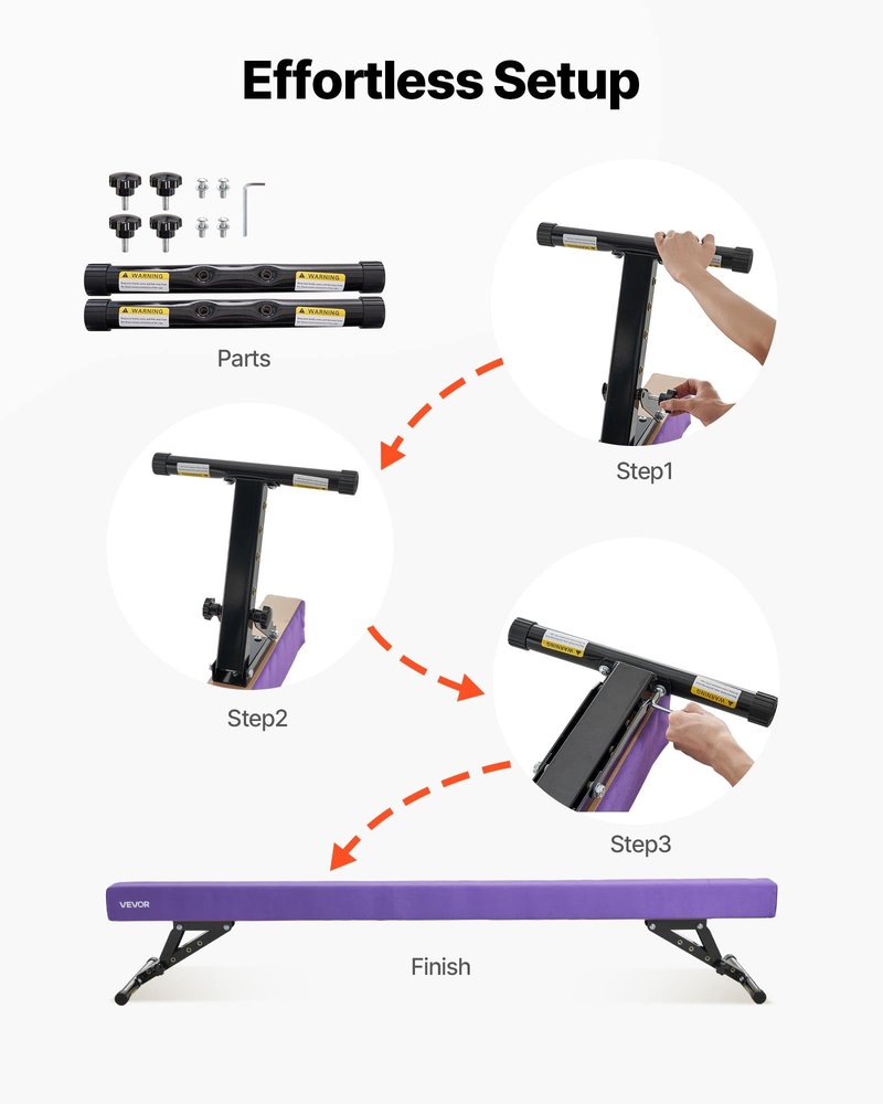 VEVOR Adjustable Balane Beam for Kids, 8FT Gymnastics Beam, High and Low Floor Beams of 5 Adjustable Heights for All Gymnastic Levels, Professional Gymnastic Equipment for Home and Gym Center, Purple