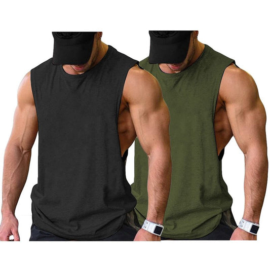 COOFANDY Mens Tank Tops Workout Fitness Shirt Bodybuilding 2 Pack Cut Off Black/Army Green(2pcs) X-Large Sleeveless