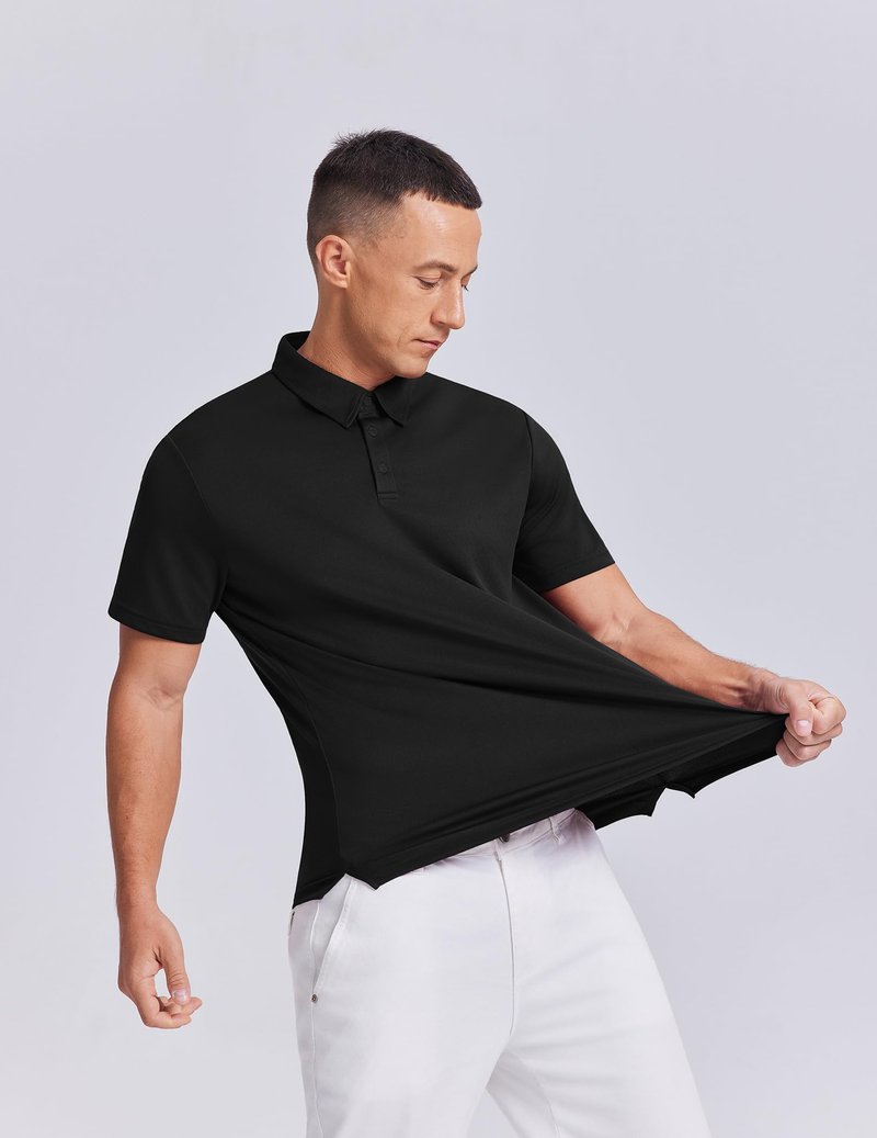 PINSPARK Mens Golf Shirt 3 Buttons Quick Dry Polo Shirts for Men Short Sleeve Casual Stylish Collared Polo Shirts Black