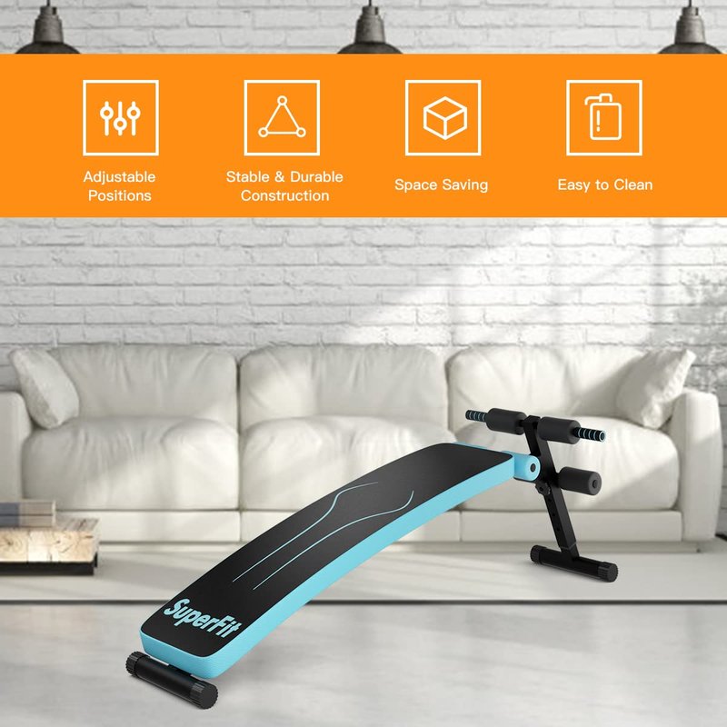 GYMAX Adjustable Sit up Bench, Foldable Abdominal Training Slant Bench, Curved Decline Sip up Bench for Strength Training Workout (Blue)
