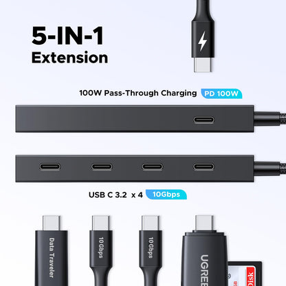 UGREEN 10Gbps USB C Hub, USB-C Splitter with 4 USB C Port,100W PD Compatible with MacBook Pro, MacBook Air, iPad Pro, and iPhone 16/17, Plug and Play