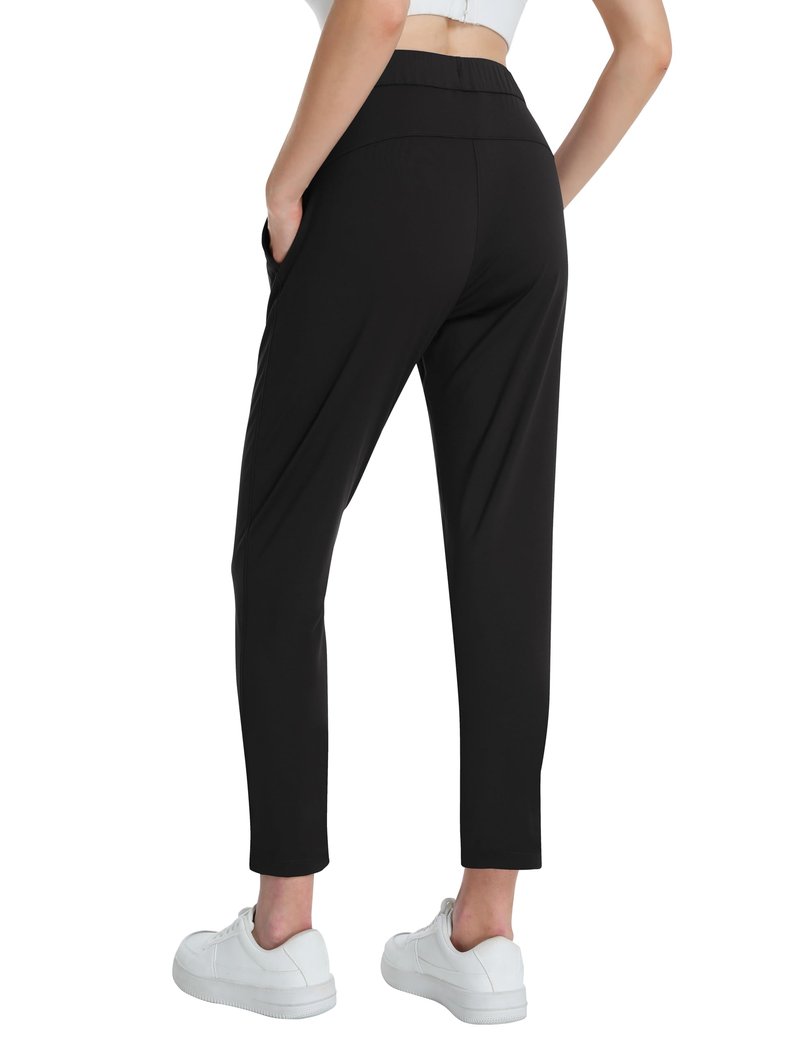 Foucome Women's Golf Pants with Pockets 7/8 Ankle Pants Stretchy Drawstring Sweatpants for Athletic, Lounge, Travel, Work (Black L)