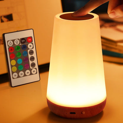 Auxmir Night Light, LED Touch Bedside Table Lamp, Remote Control Dimmable Light with RGB Color Changing, USB Rechargeable, Portable Lamp for Children, Kids, Bedroom, Living Room, Camping