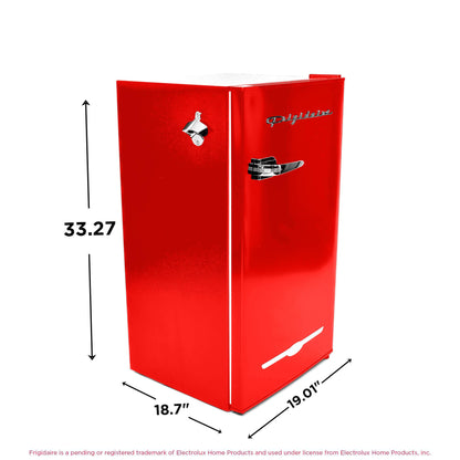 Frigidaire Retro Compact Fridge with Chiller, 3.2 cu ft Countertop Fridge with Built-In Bottle Opener, Compact Refrigerator for Office, Bedroom, Dorm Room or Cabin - 16.5" D x 19" W x 31" H (Red)