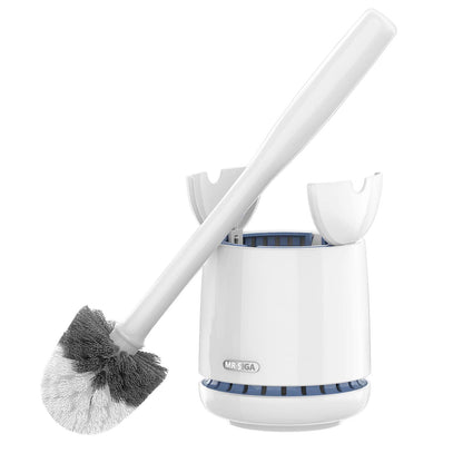 MR.SIGA Toilet Bowl Brush and Holder, Premium Quality, with Solid Handle and Durable Bristles for Bathroom Cleaning, White, 1 Pack