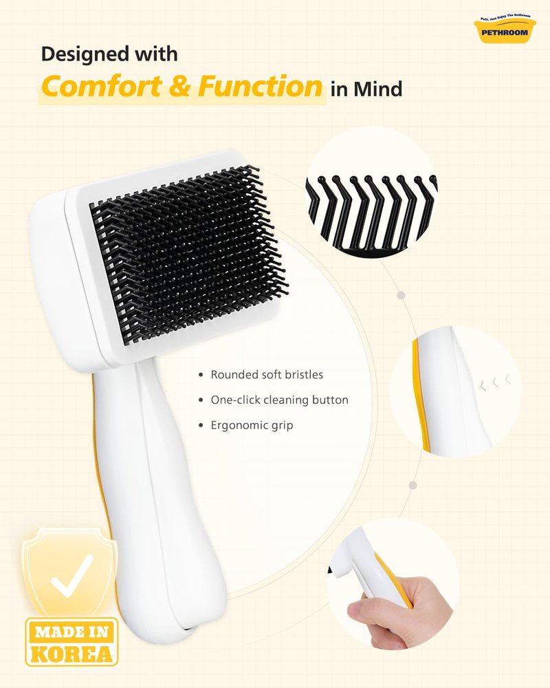 PETHROOM Self-Cleaning Slicker Brush for Dogs & Cats – Gentle Grooming & Deshedding Tool, Removes Mats & Tangles, Skin-Friendly Coated Tips, One-Touch Hair Removal Button