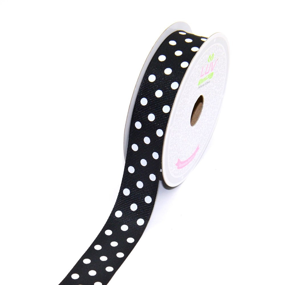 LUV RIBBONS 7/8-Inch Grosgrain White Polkadots Ribbon by Creative Ideas, 10-Yard Black