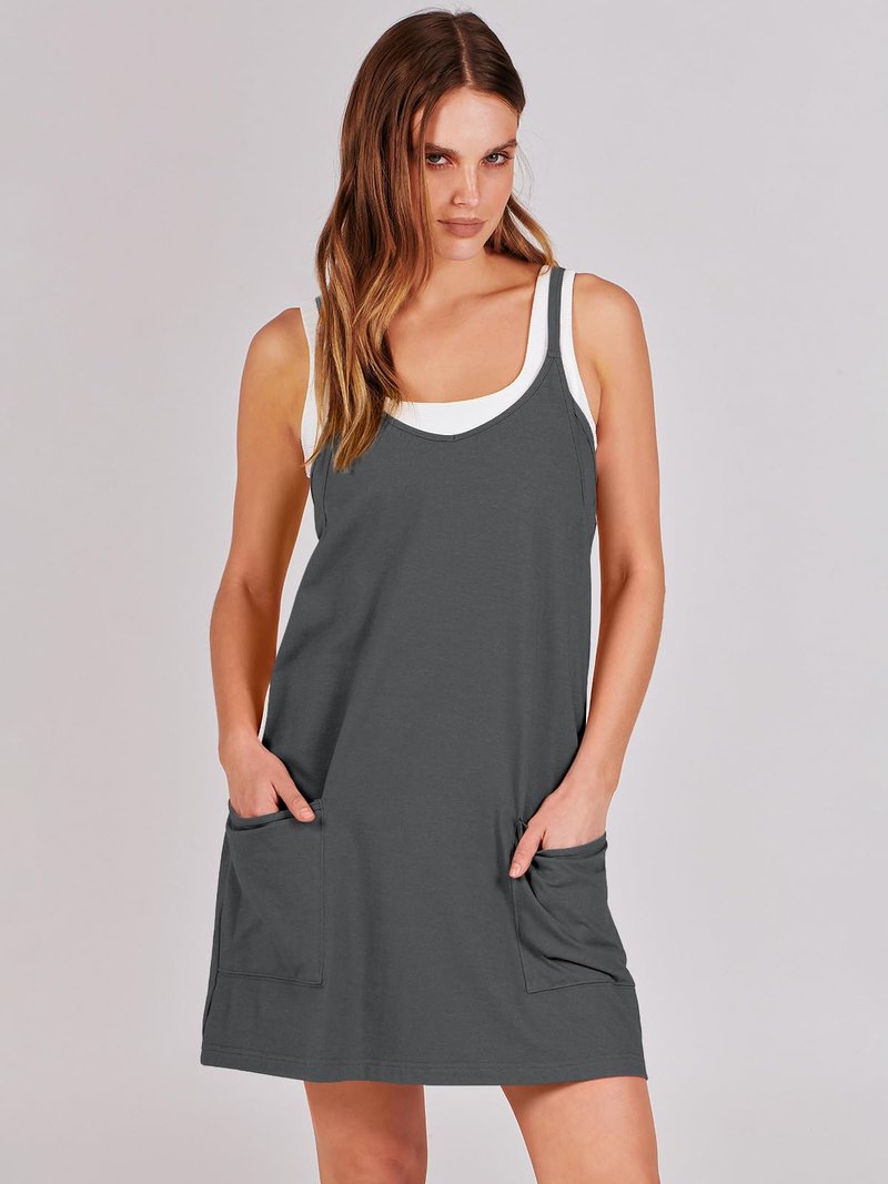 ANRABESS Women Athletic Dress Summer Tennis Workout Active Sports Mini Romper Dress Built in Shorts Travel Vacation Clothes Gray X-Large