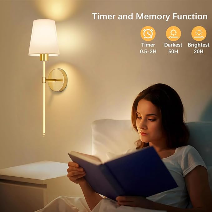 TISLYCO Battery Operated Wall Sconces Set of 2, Gold Rechargeable Wall Lamps with 2500mAh Magnet Detachable Dimmable Remote Bulbs,12 RGB Colors & 3 Color Temperatures Wireless Wall Lights for Bedroom
