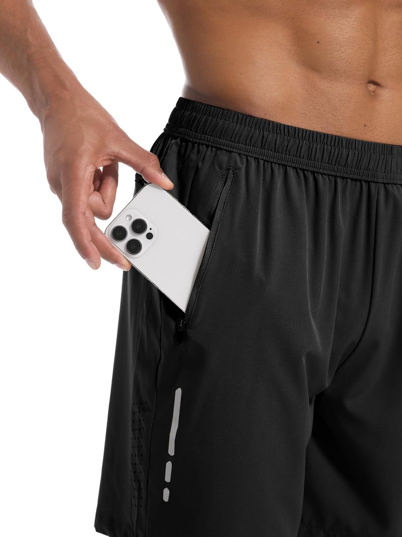 Lissmith Mens Shorts Gym Running Athletic Workout 7 Inch Hiking Basketball Casual Quick Dry Sports Lightweight Shorts Black M