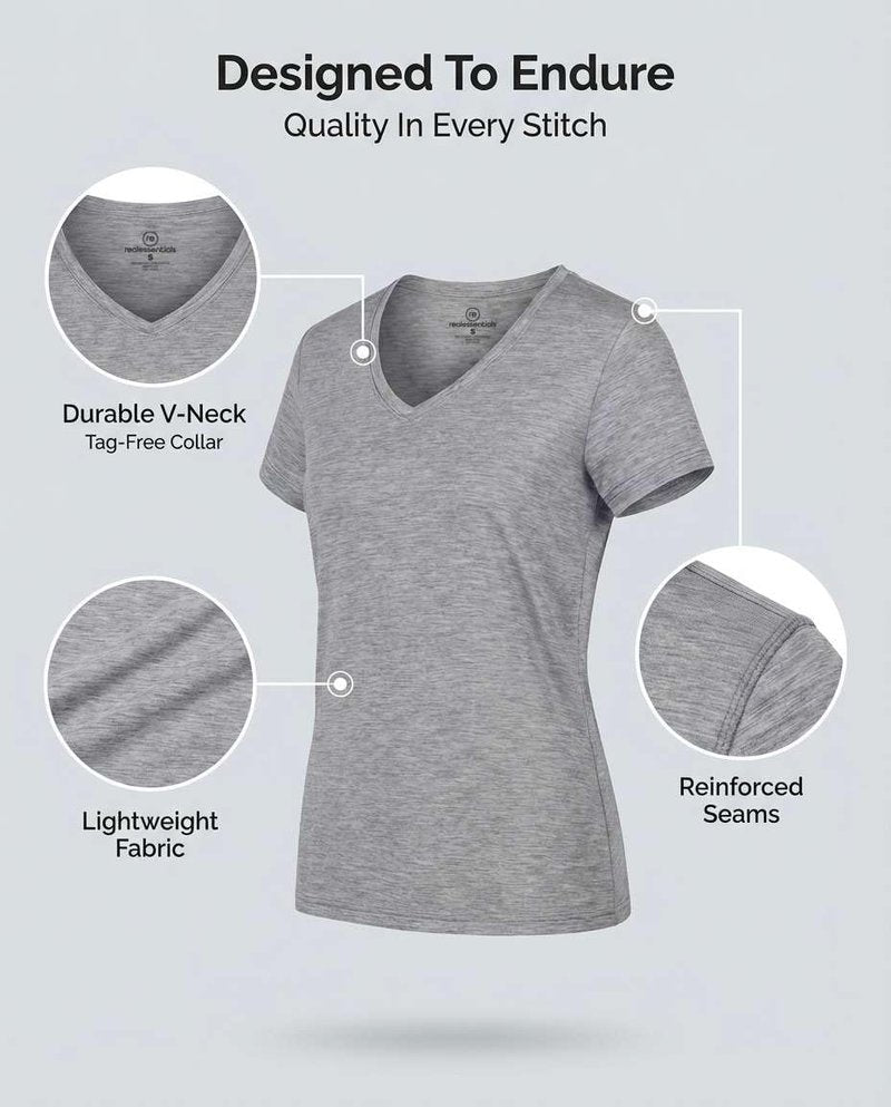 Real Essentials 5 Pack: Women's Dry-Fit Short Sleeve V Neck T Shirt Workout Fitness Yoga Top Tee (Available in Plus Size), Set 16, 3X