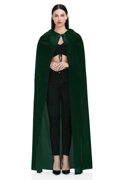 Ammiko Velvet Cape Unisex Cloak with Hood Halloween Costume Hooded cloak Adult Vampire Witch Cape Women Men Green 100cm