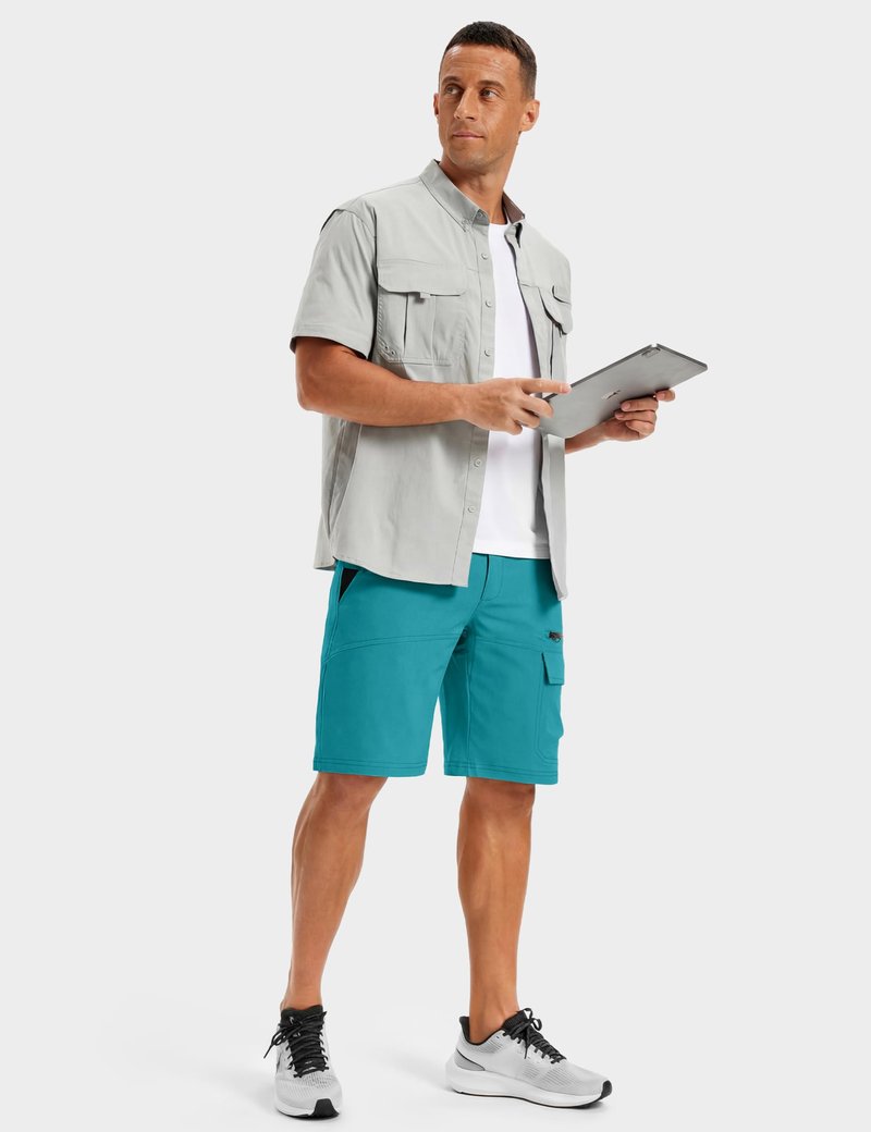 TACVASEN Men's Summer Hiking Cargo Shorts Lightweight Quick Dry Casual Golf Dress Tactical Shorts with Pockets Fishing Work Lake Blue 32