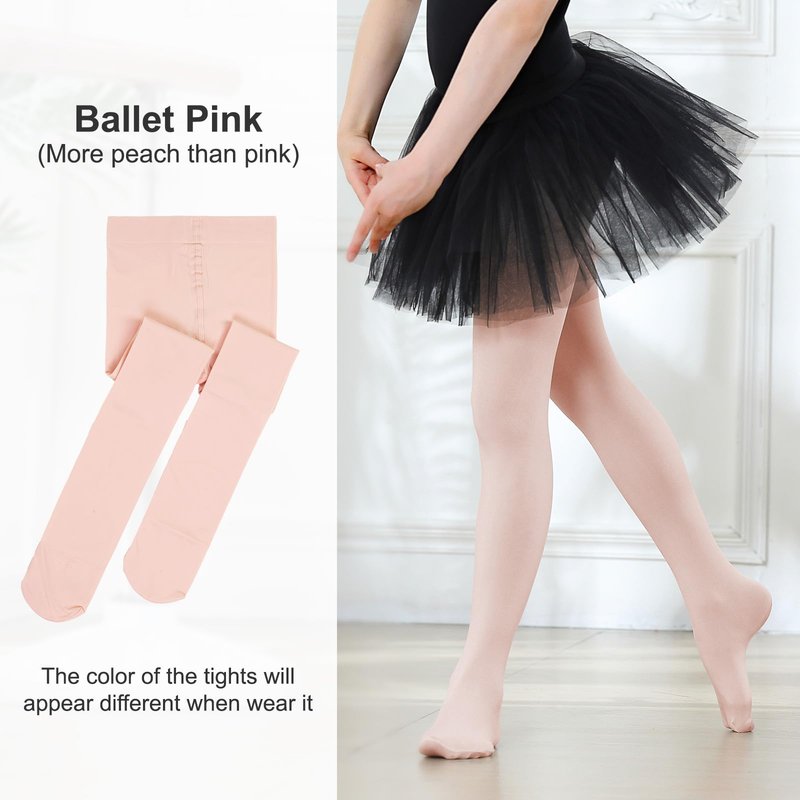 DIPUG Ballet Tights for Girls Dance Tights Toddler Thick Soft Footed Kids Pink Stockings Size 5t 6 7 8, 1 Pack