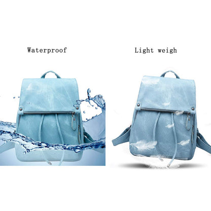Everfunny Women Backpack Waterproof Anti-theft Lightweight PU Fashion Leather Nylon School Shoulder Bag Travel Cute Backpack Ladies(Blue)