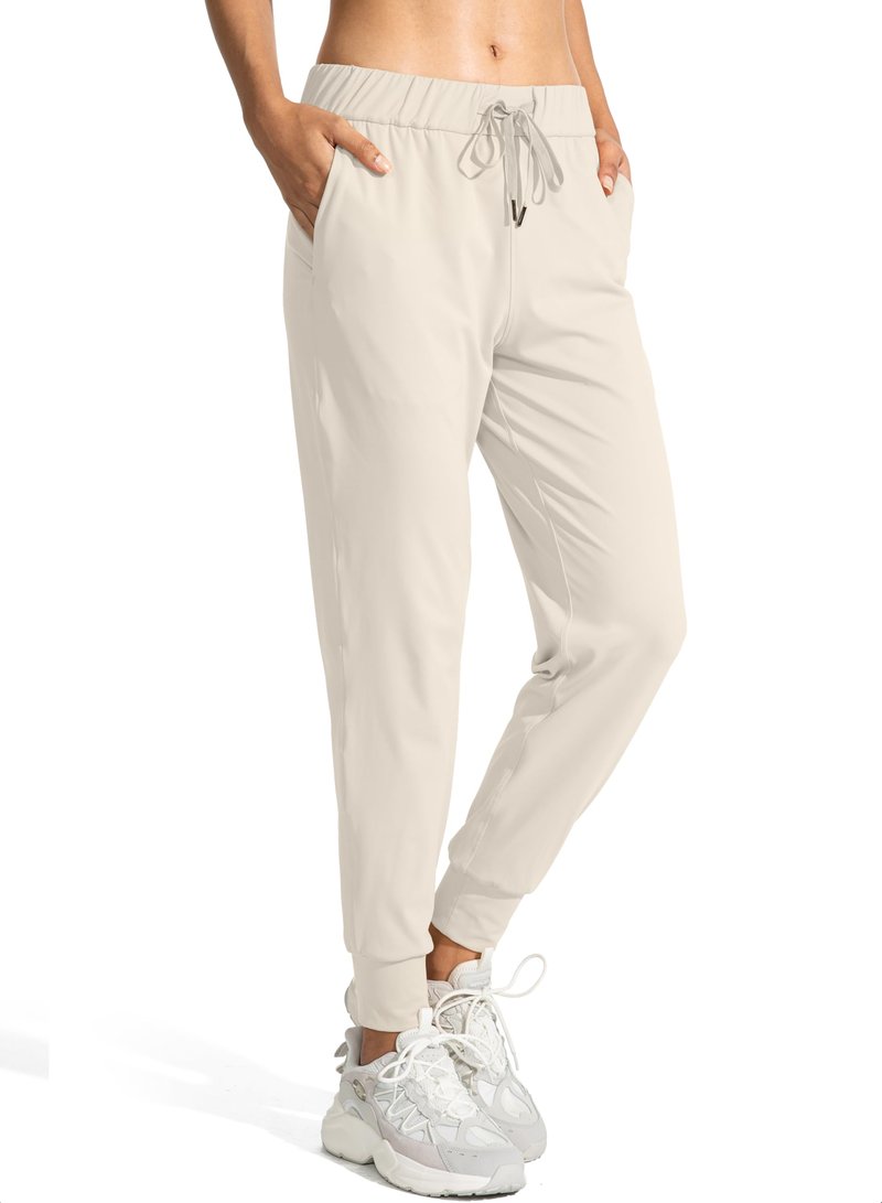 SANTINY Joggers for Women Lightweight Running Drawstring Sweatpants Workout Travel Yoga Athletic Womens Lounge Pants with Pockets(Beige_XS)
