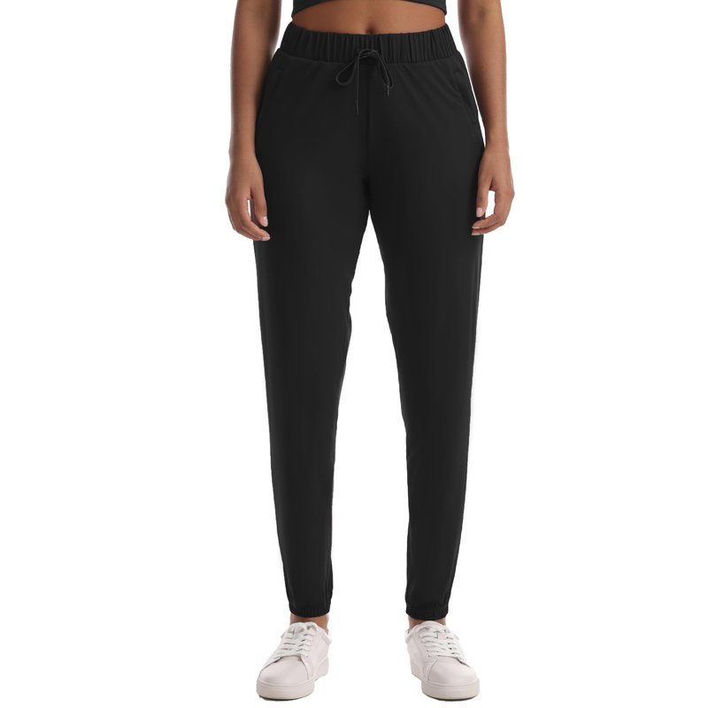 Haowind Women's High-Stretch Workout Joggers with Deep Zipper Pockets - Elastic Waist Yoga Pants for Running Travel Lounge (Black L)