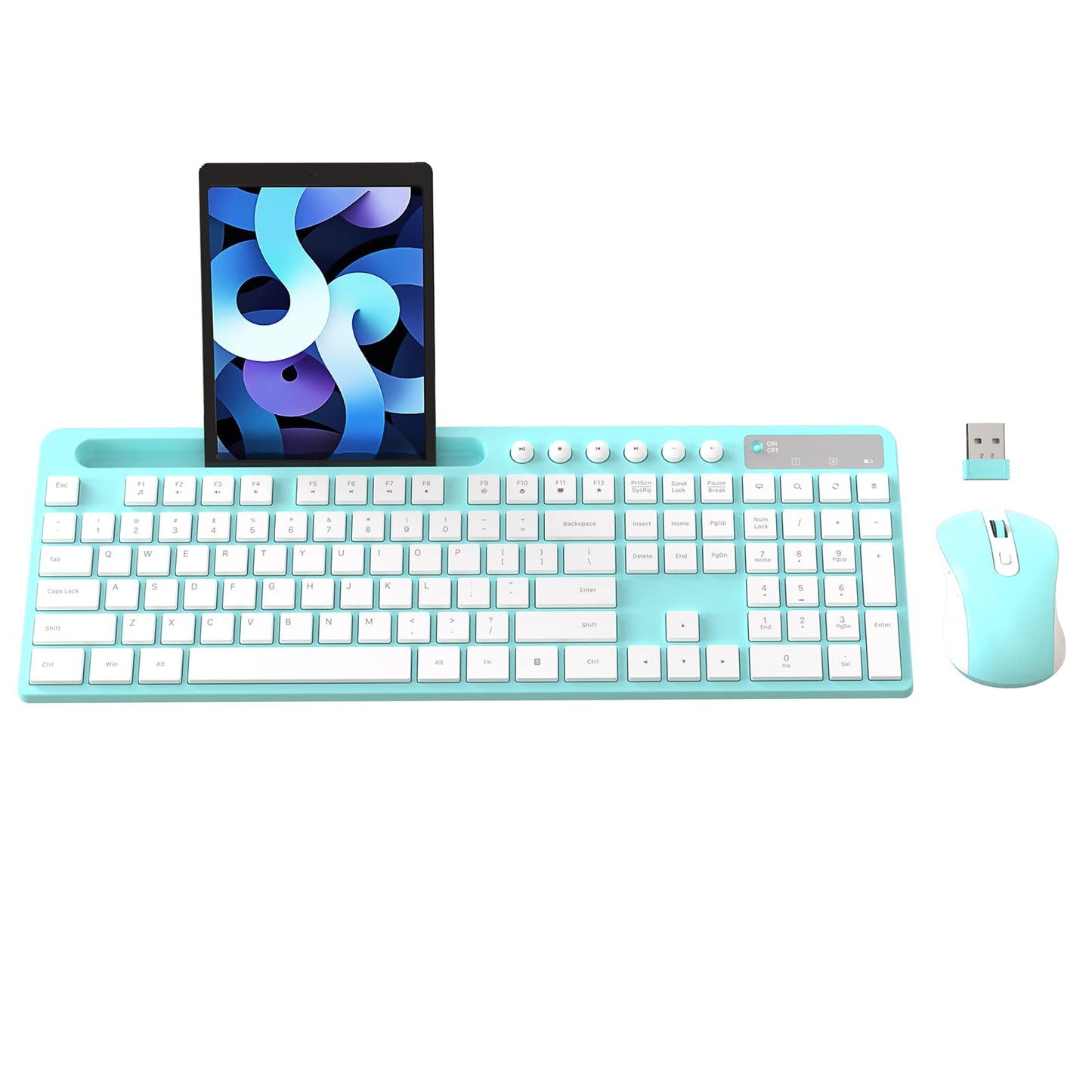 Wireless Keyboard and Mouse Combo, MARVO 2.4G Ergonomic Wireless Computer Keyboard with Phone Tablet Holder, Silent Mouse with 6 Button, Compatible with MacBook, Windows (Black)