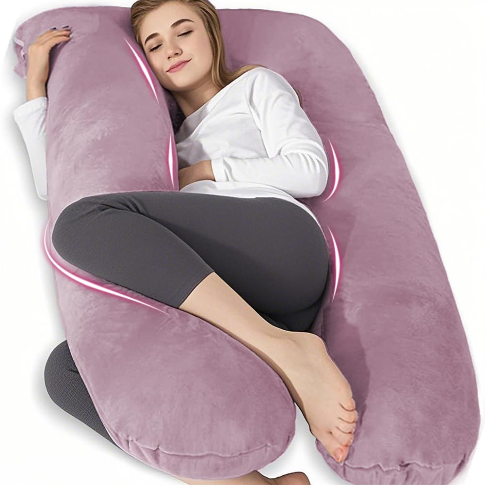 Chilling Home Pregnancy Pillows for Sleeping, U Shaped Maternity Pillow Cuddle Pillow, 55 inch Full Body Pillow Long Pillows for Sleeping, Maternity Body Pillows for adults with Cover Velvet