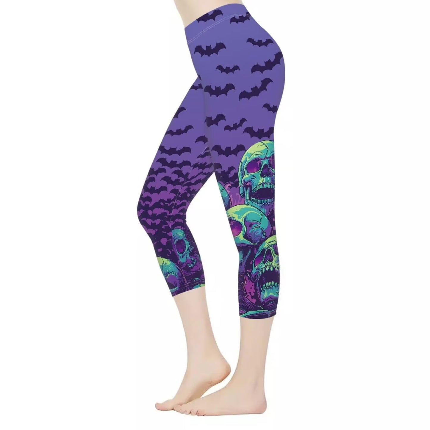 AFPANQZ Bat Skull Print Yoga Legging for Womens Girls Halloween Casual Seamless Compression Athletic Pants Legging Gym Fitness Sport Yoga Leggings for Womens Ladies