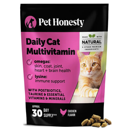 Cat Multivitamin Crunchy & Creamy Chews - Cat Treats for Health + Immune, Joint Support, Skin & Coat, & Digestion - Vitamins with Omega 3s, Lysine & Probiotics (30 Day Supply)