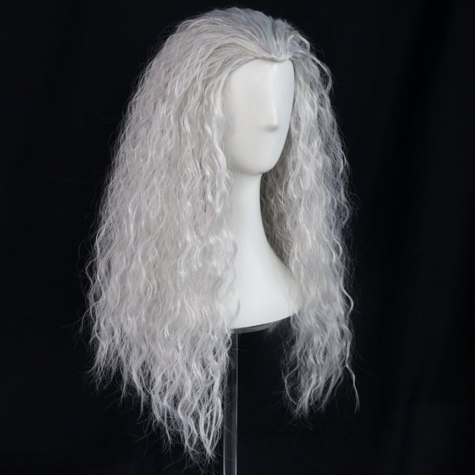 ANOGOL Hair Cap+ Long Grey Curly Wig Women Witch Wig Silver Outfit for Anime Cosplay Crazy Wigs Old Lady Wigs Long Gray Hair Women Halloween Party Costume Outfit