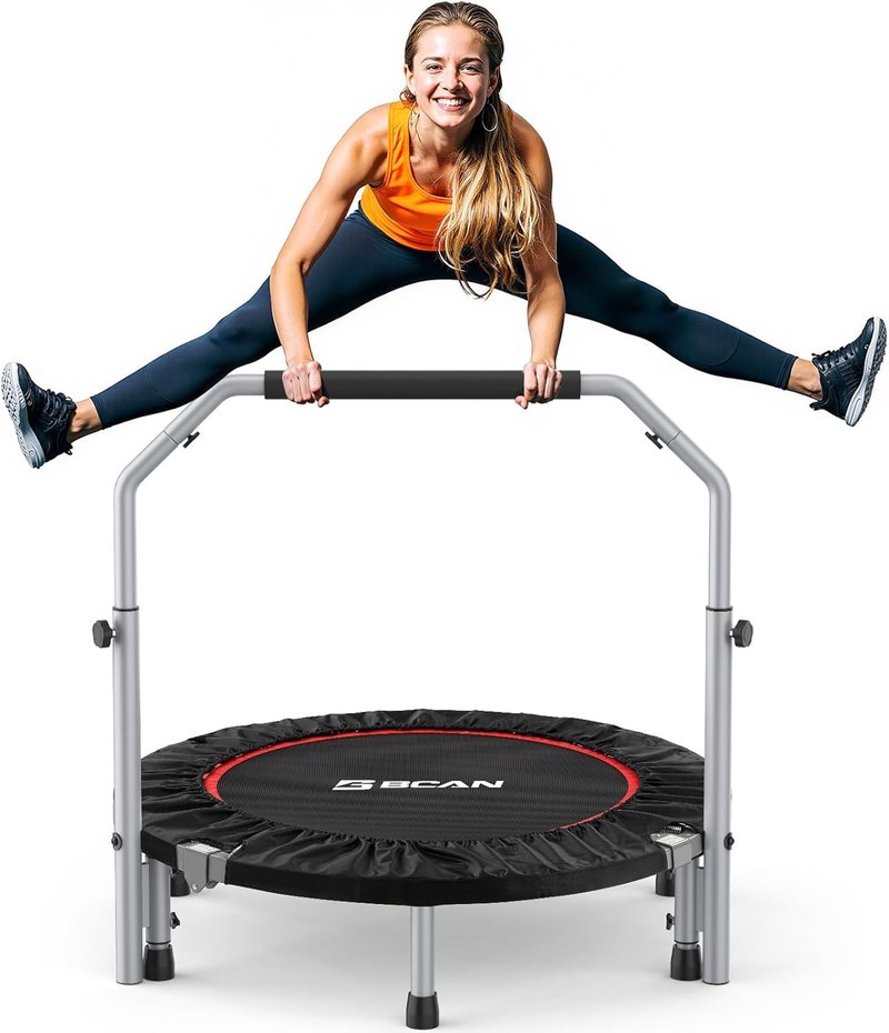 BCAN Foldable Mini Trampoline - Fitness Rebounder for Adults, Max Load 440lbs | Adjustable Foam Handle, Indoor/Garden Use