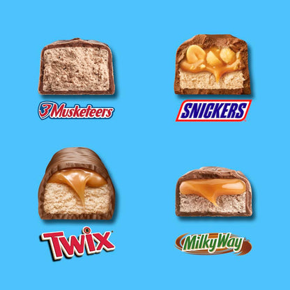 SNICKERS, TWIX, MILKY WAY & 3 MUSKETEERS Minis Individually Wrapped Halloween Candy Trick or Treat Chocolate Bars, Party Size, 19.49 Oz Bulk Bag
