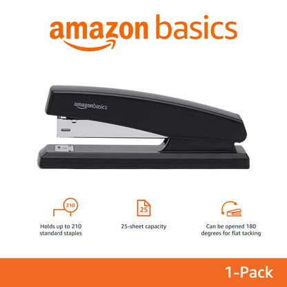 Amazon Basics Stapler with 1000 Staples, Office Stapler, 25 Sheet Capacity, Non-Slip, Black