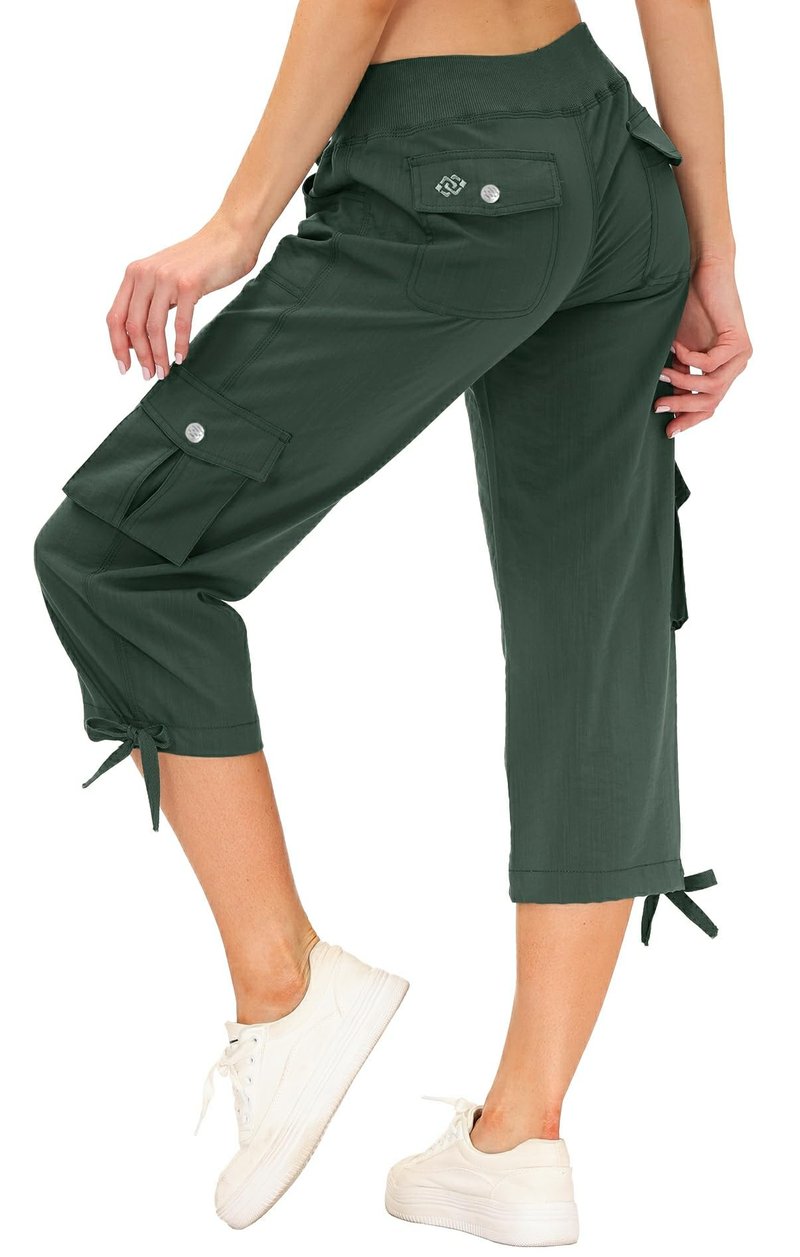 Womens Hiking Cargo Shorts Dry Fit Stretch Athletic Shorts with Pockets Army Green X-Small