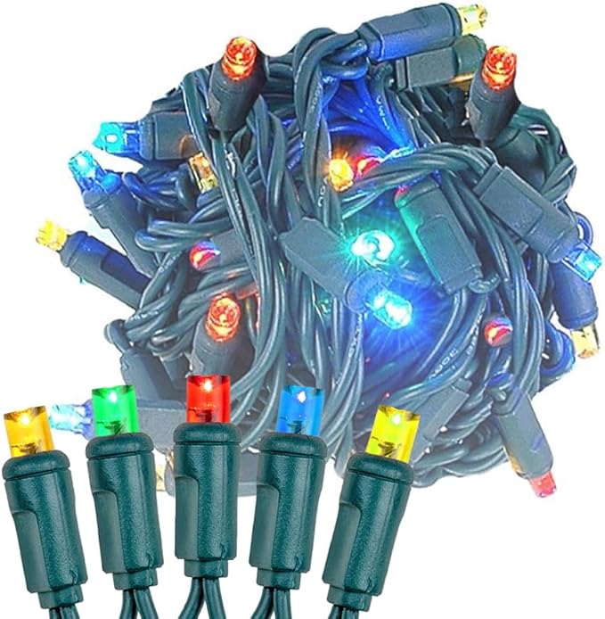 Novelty Lights 50ft 100 LED Multicolor Christmas Lights Outdoor/Indoor, 6" Spacing, Green Wire String Lights for Festive Xmas Lighting, IP55, UL Listed, Dimmable, Connectable